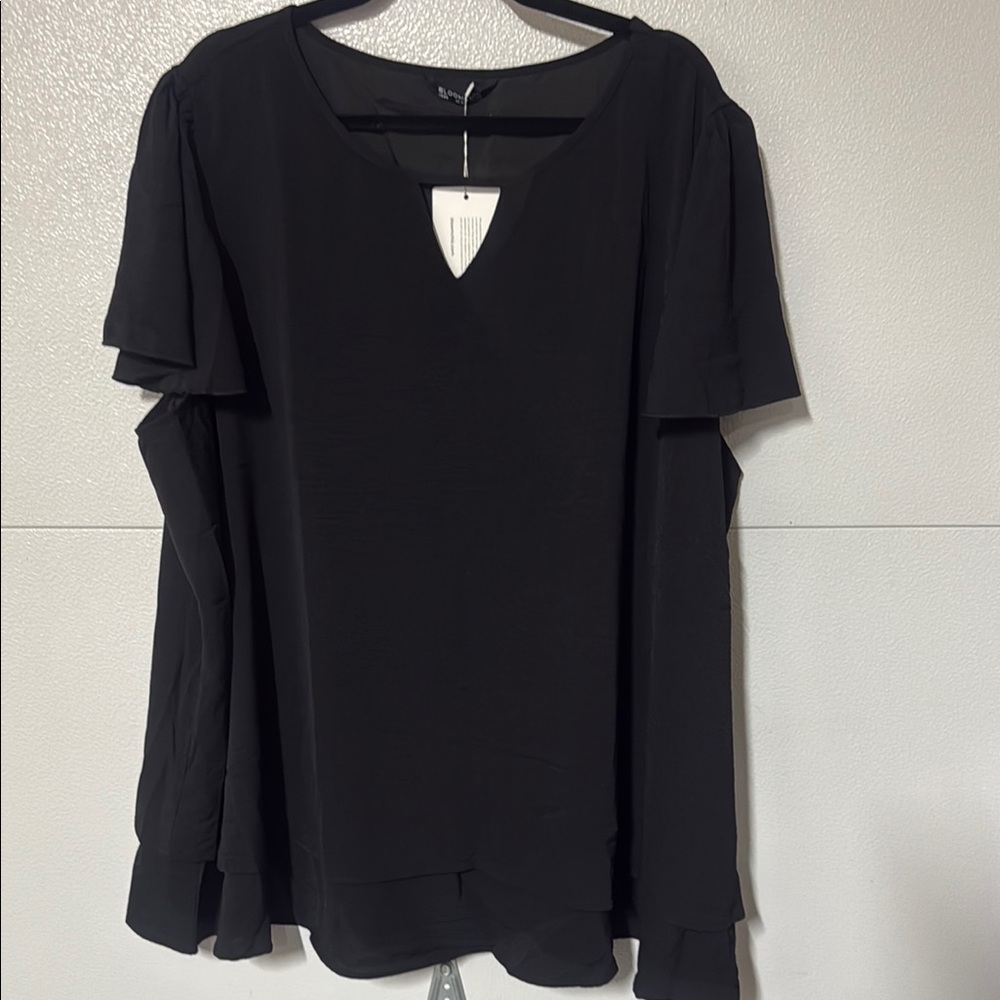 BloomChic Black Boxy Cut Out Blouse